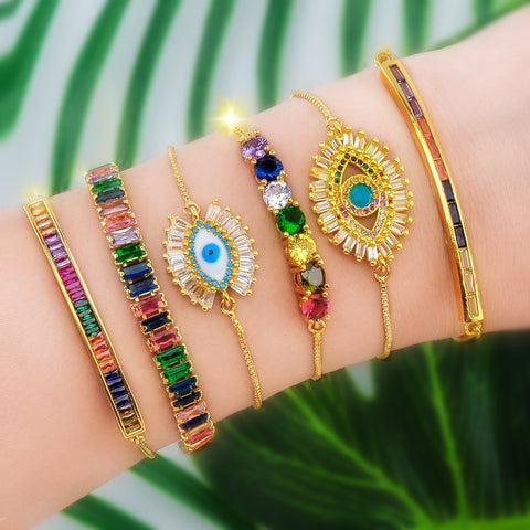 Autumn Style Gold Zirconia Bracelet&bangle Women's Rainbow Shell Bracelet Luxury Adjustable heart eye snake chain Bracelet
